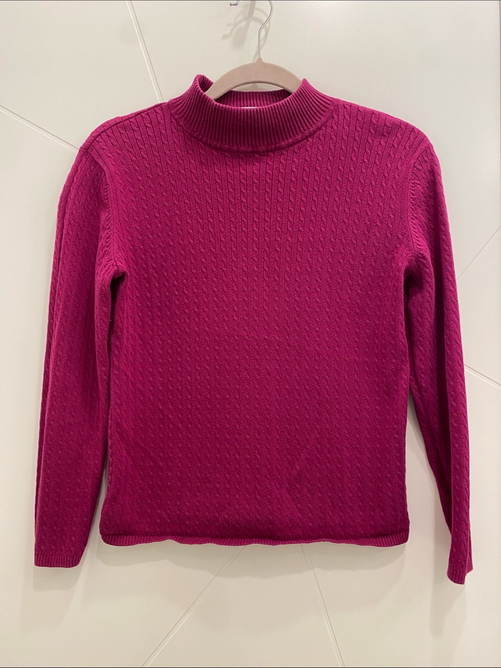 Karen Scott Cotton Cable-Knit Mock Neck Sweater Fuchsia Pink Women’s Size M